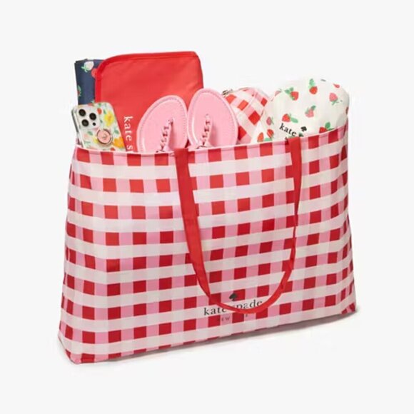 Kate Spade Gingham Check Pink Tote NWT - Picture 1 of 5